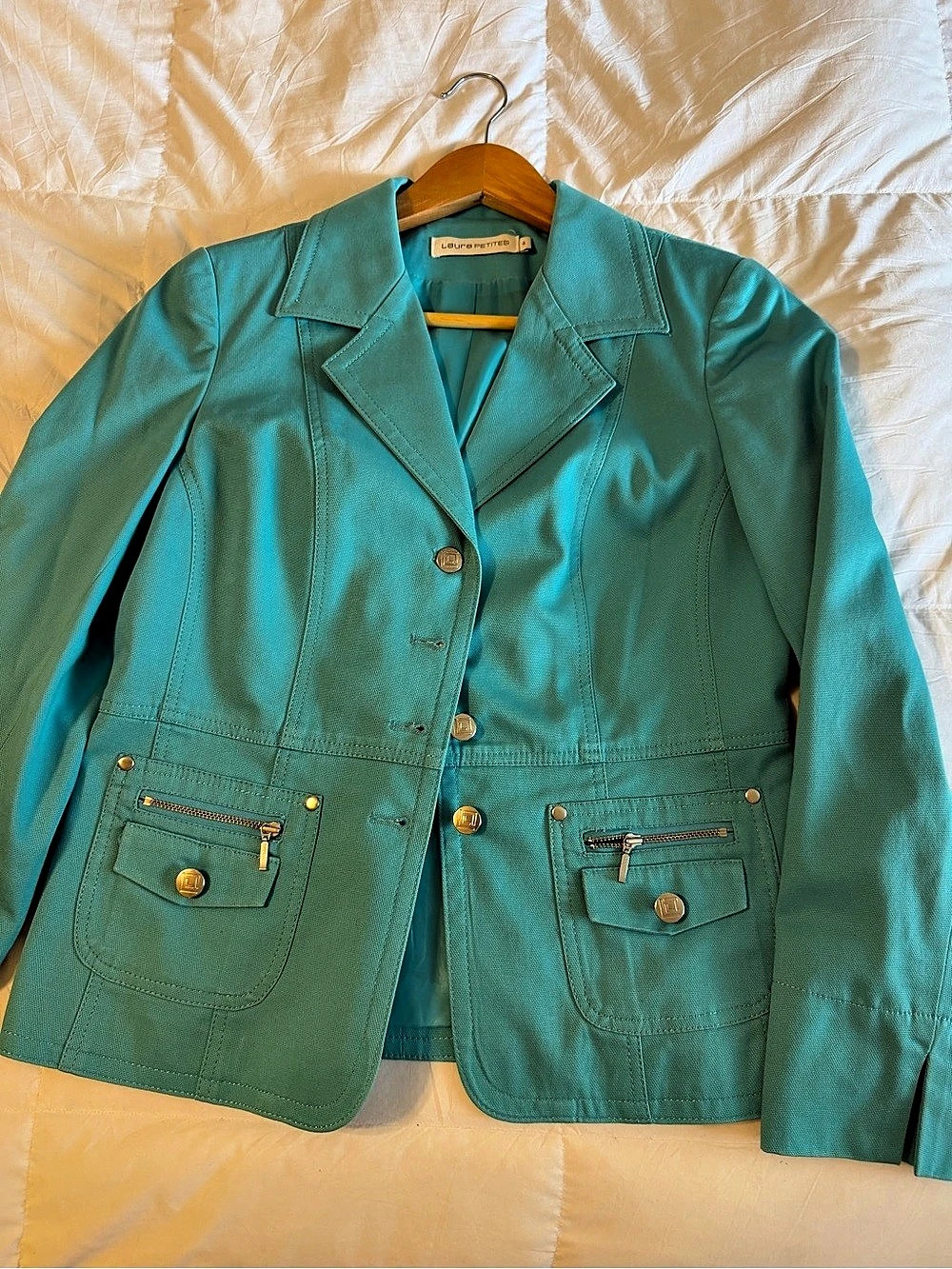 Laura Petites Teal Cotton Blazer Size 4